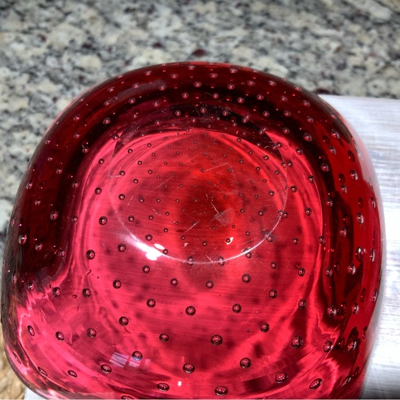 1950’S BULLICANTE CONTROLLED BUBBLE CRANBERRY MURANO GLASS BOWL. [SET OF 4] - Picture 8 of 9